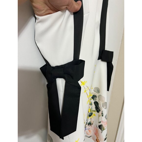 Ted Baker White Floral London Marzy Elegance Bow A-Line Dress Size 2 - Picture 5 of 7